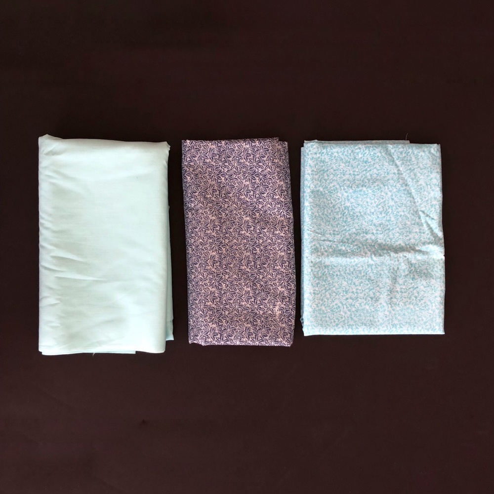 Vintage Fabric Gray, Light Blue Floral Cotton 3 Pieces Crafting